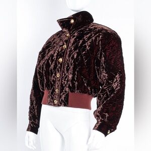 Escada Quilted Panne Velvet Bomber Jacket Vintage 80s Size 42
